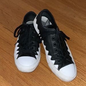 Converse Black Leather Shark Teeth
